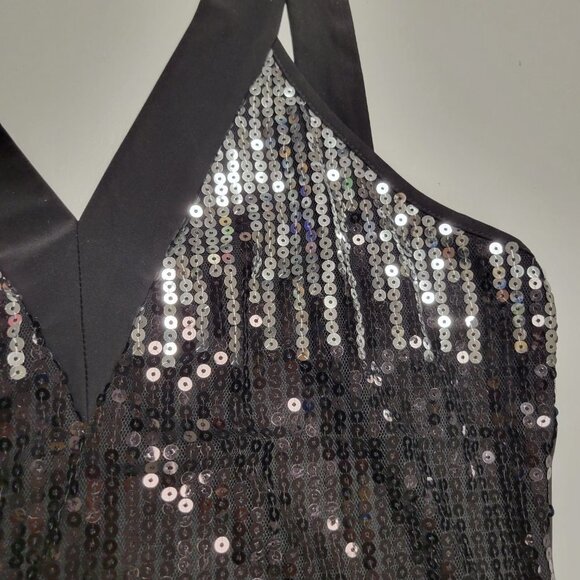 Sequin Sparkly Black and Silver Halter Strap Sexy Dress- Size L - Picture 5 of 15